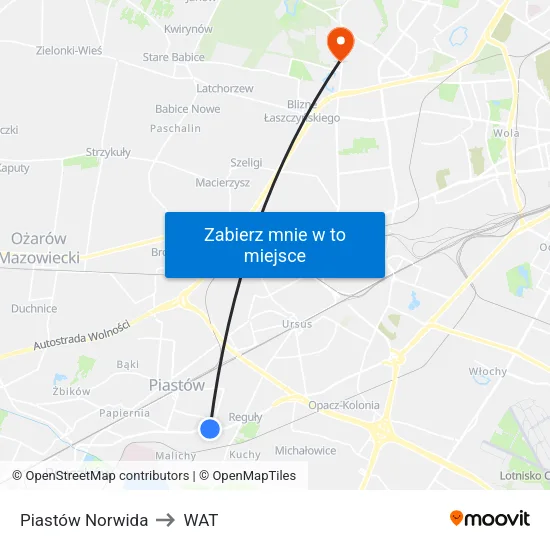 Piastów Norwida to WAT map
