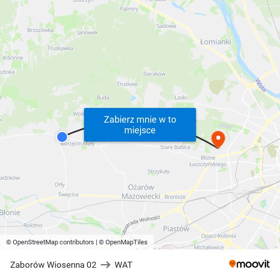 Zaborów Wiosenna to WAT map