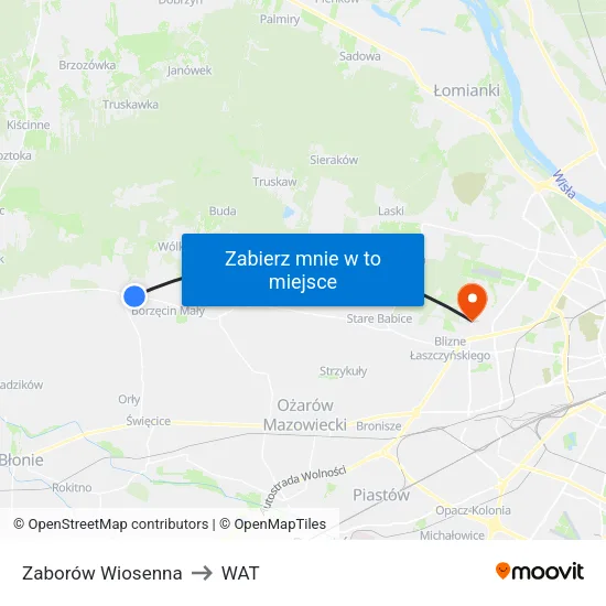 Zaborów Wiosenna to WAT map
