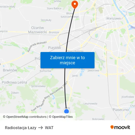 Radiostacja Łazy to WAT map