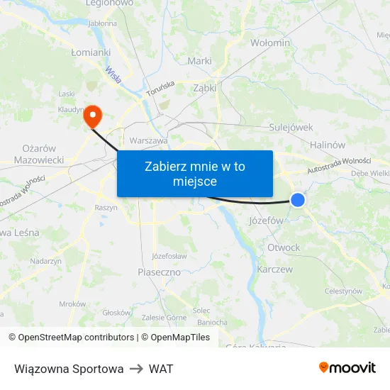 Wiązowna Sportowa to WAT map