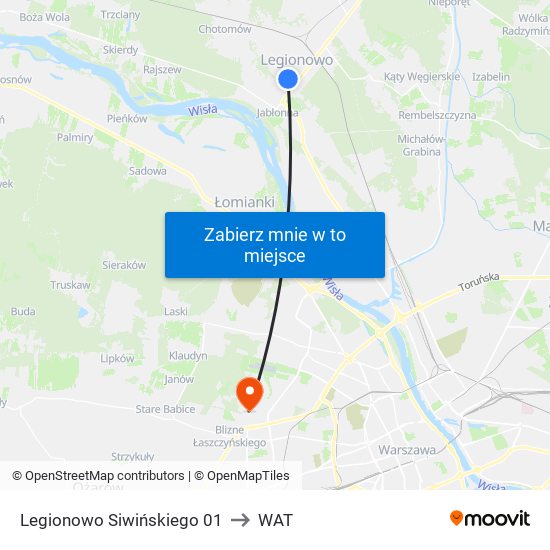 Legionowo Siwińskiego 01 to WAT map