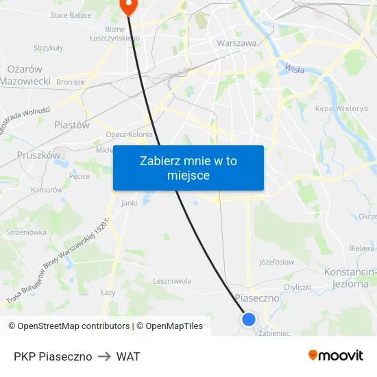 PKP Piaseczno to WAT map