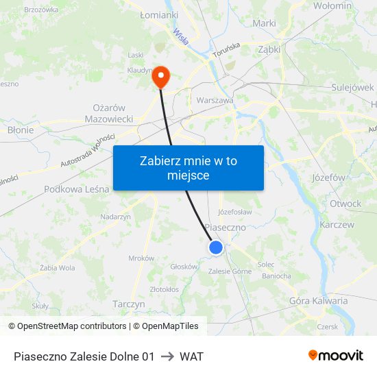 Piaseczno Zalesie Dolne 01 to WAT map