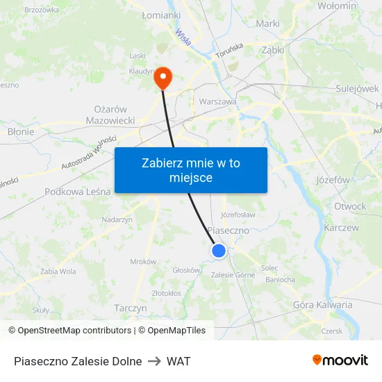 Piaseczno Zalesie Dolne to WAT map