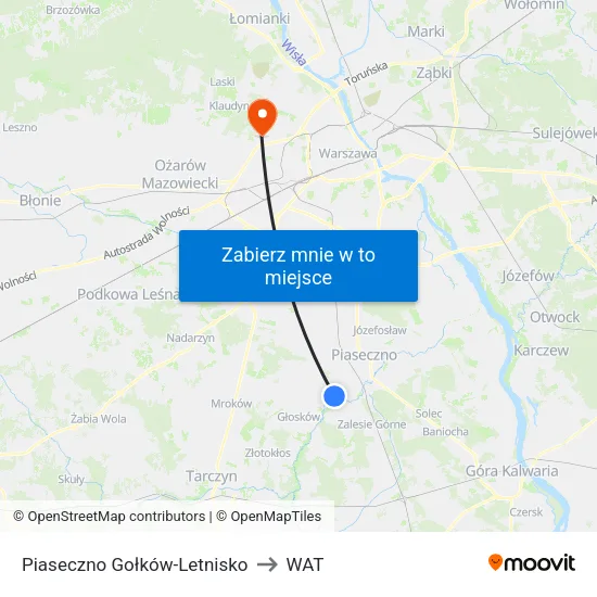 Piaseczno Gołków - Letnisko to WAT map