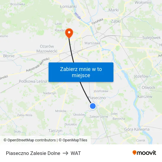 Piaseczno Zalesie Dolne to WAT map
