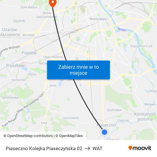 Piaseczno Kolejka Piaseczyńska 02 to WAT map