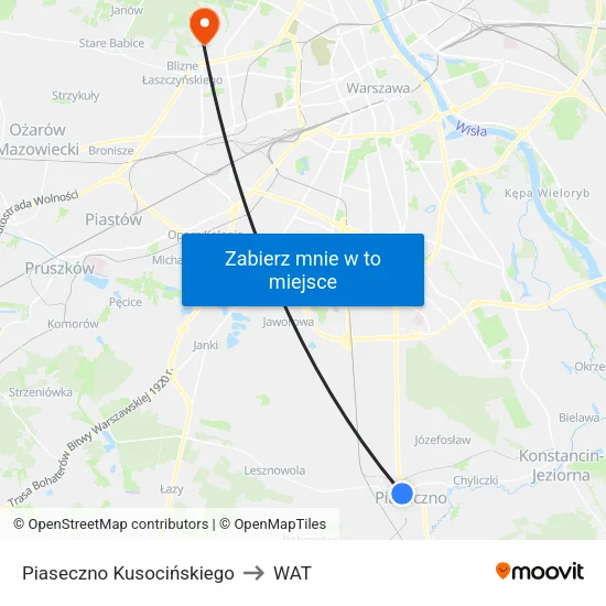 Piaseczno Kusocińskiego to WAT map
