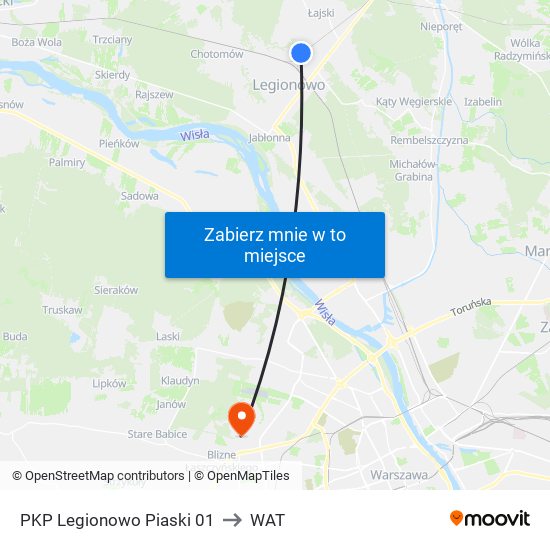 PKP Legionowo Piaski 01 to WAT map