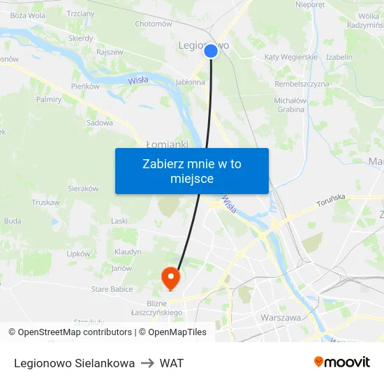Legionowo Sielankowa to WAT map