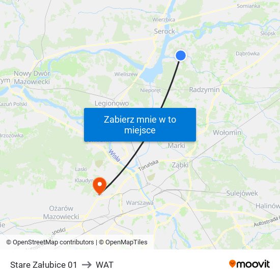 Stare Załubice 01 to WAT map