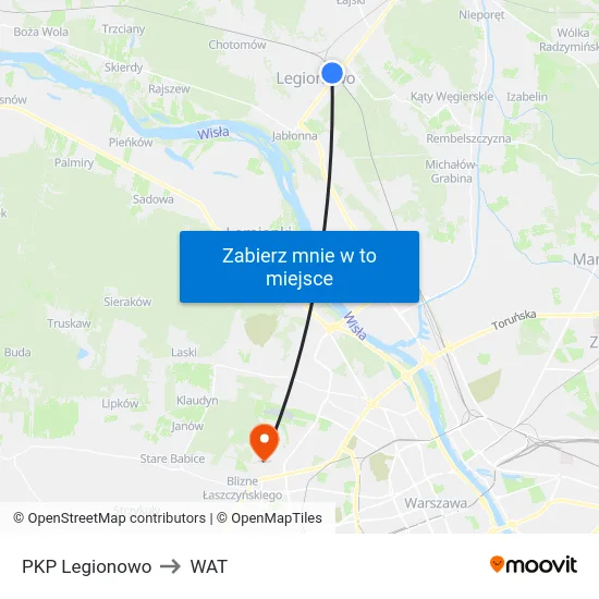 PKP Legionowo to WAT map