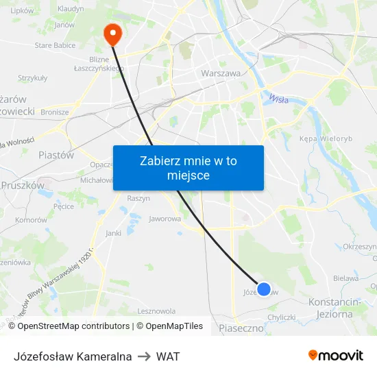 Józefosław Kameralna to WAT map