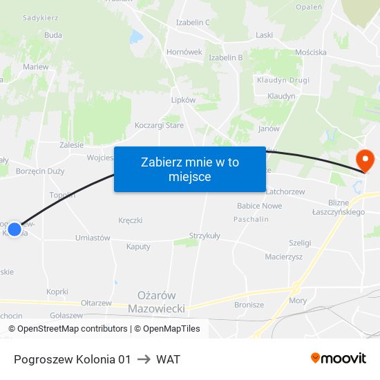 Pogroszew Kolonia to WAT map