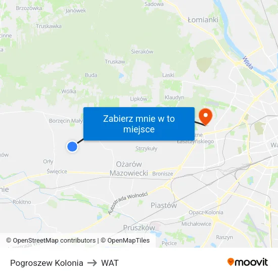 Pogroszew Kolonia to WAT map