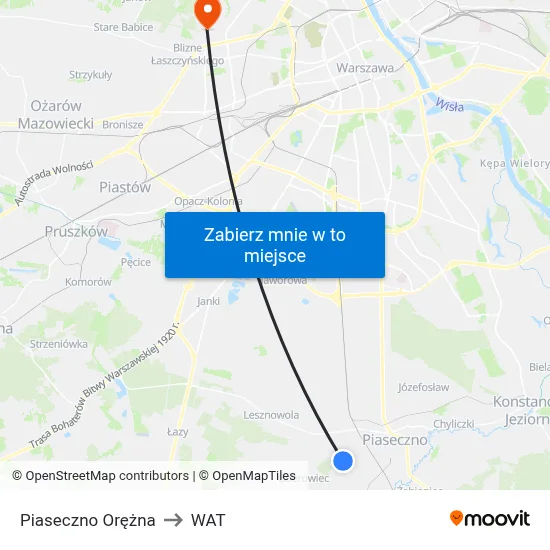Piaseczno Orężna to WAT map