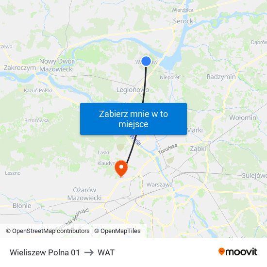 Wieliszew Polna 01 to WAT map