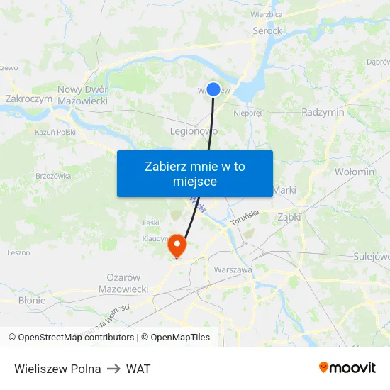 Wieliszew Polna to WAT map