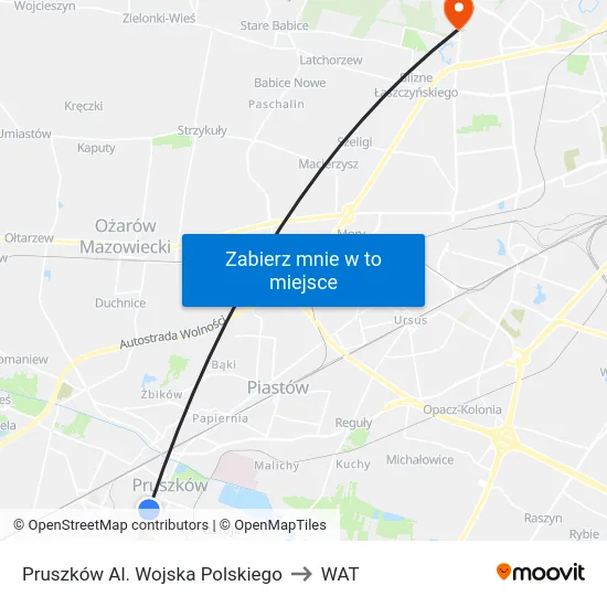 Pruszków Al. Wojska Polskiego to WAT map