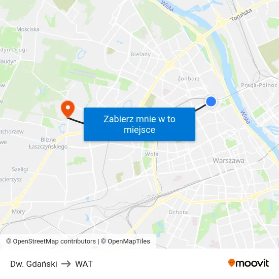 Dw. Gdański to WAT map