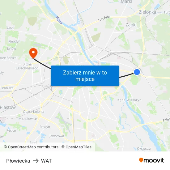 Płowiecka to WAT map