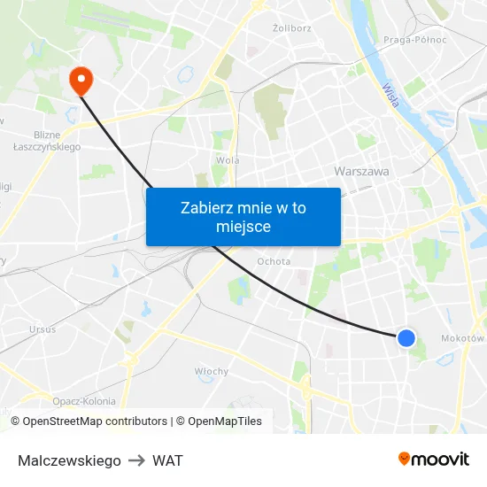 Malczewskiego to WAT map