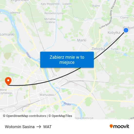 Wołomin Sasina to WAT map