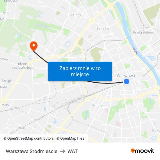 Warszawa Śródmieście to WAT map