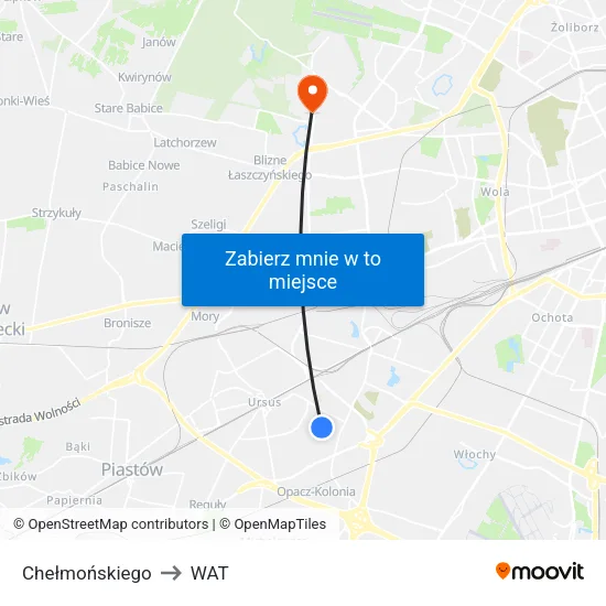 Chełmońskiego to WAT map