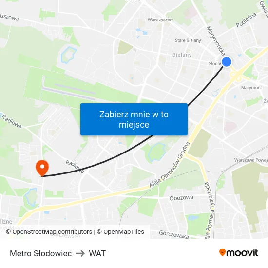 Metro Słodowiec to WAT map