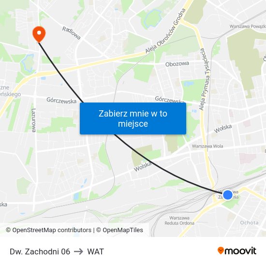 Dw. Zachodni to WAT map