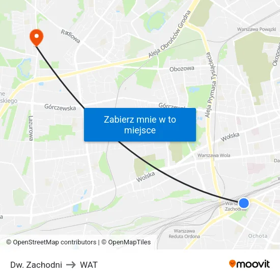 Dw. Zachodni to WAT map