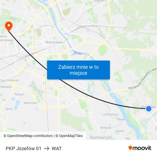 PKP Józefów 01 to WAT map