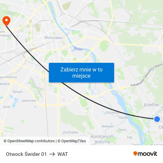Otwock Świder 01 to WAT map