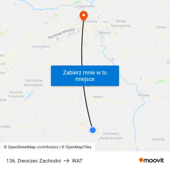 136. Dworzec Zachodni to WAT map