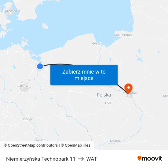 Niemierzyńska Technopark 11 to WAT map