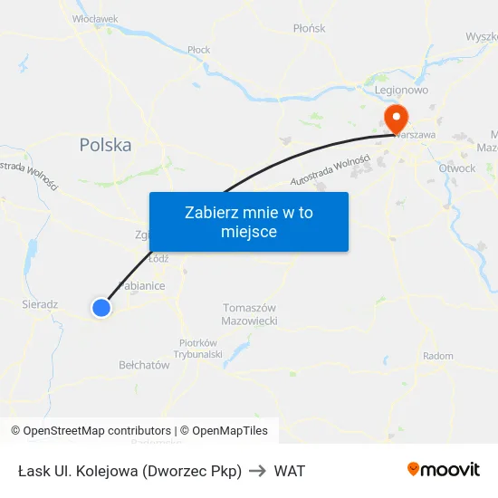 Łask Ul. Kolejowa (Dworzec Pkp) to WAT map