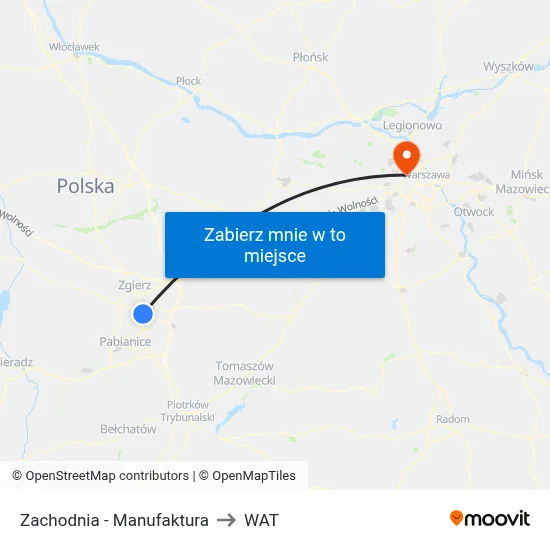 Zachodnia - Manufaktura to WAT map