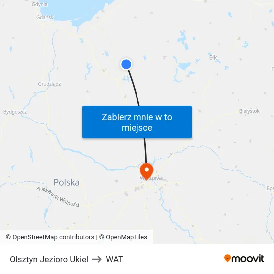 Olsztyn Jezioro Ukiel to WAT map