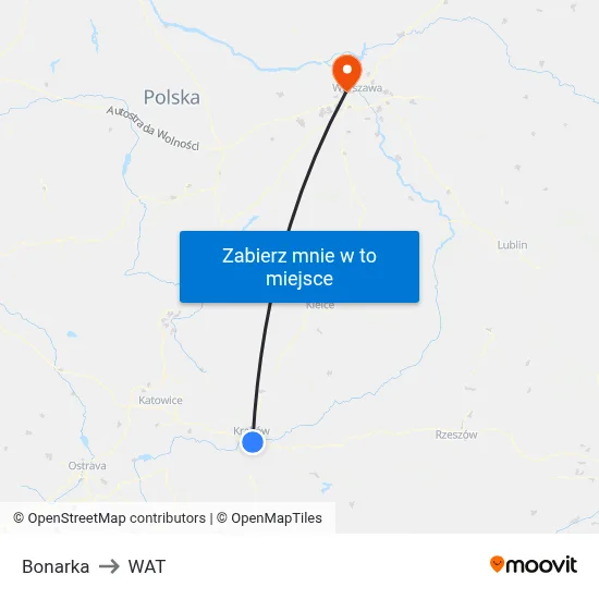 Bonarka to WAT map