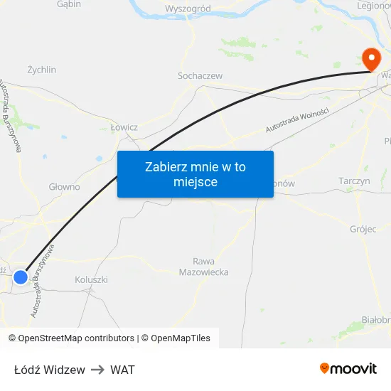 Łódź Widzew to WAT map