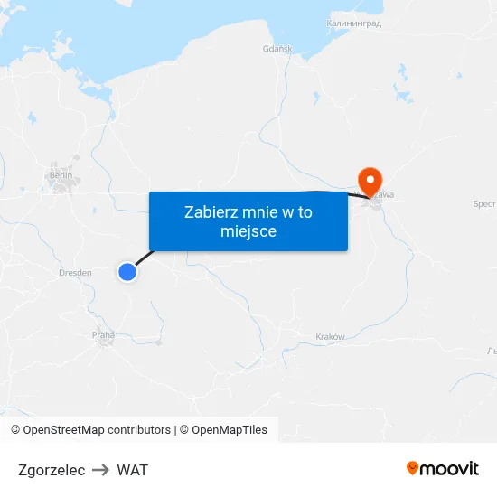 Zgorzelec to WAT map
