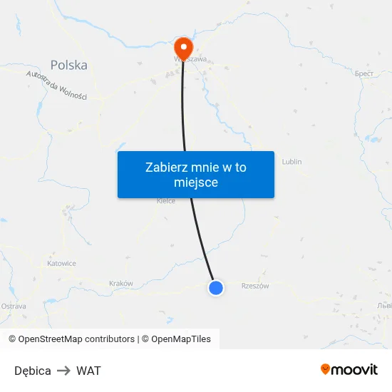 Dębica to WAT map