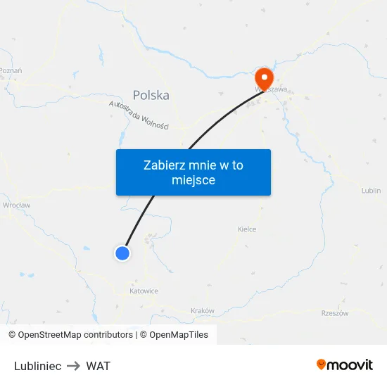 Lubliniec to WAT map