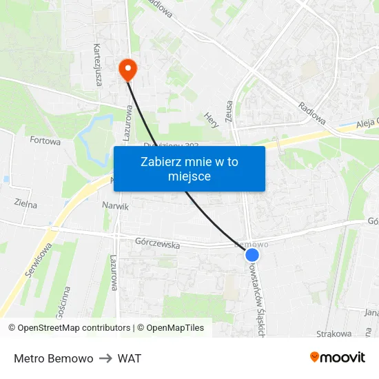 Metro Bemowo to WAT map