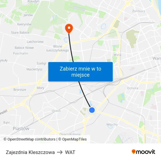 Zajezdnia Kleszczowa to WAT map