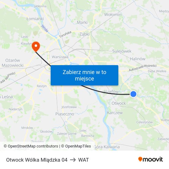 Otwock Wólka Mlądzka to WAT map