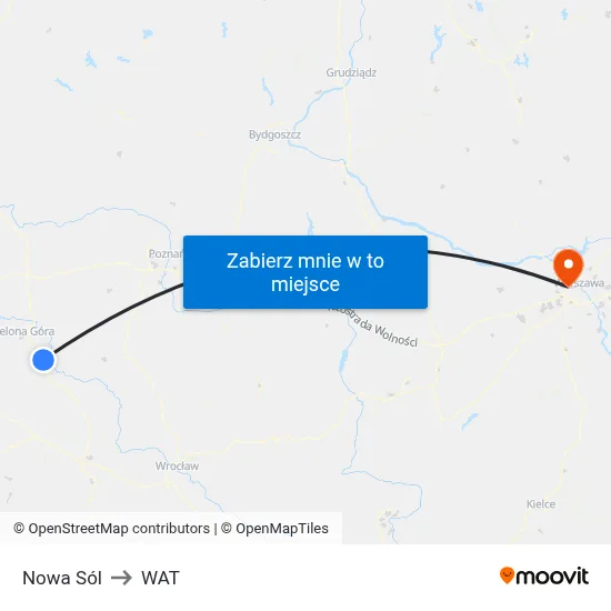 Nowa Sól to WAT map