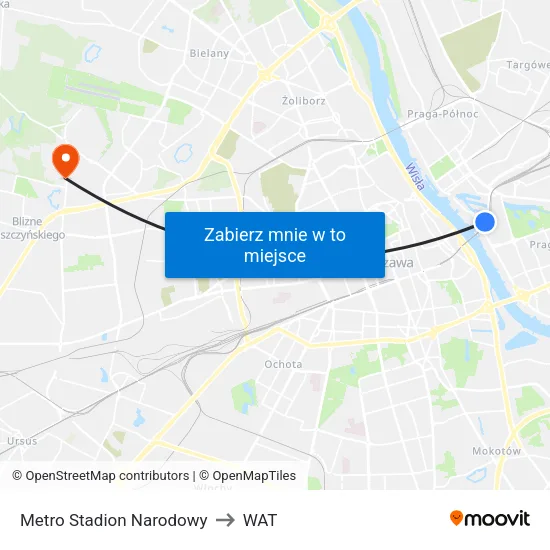 Metro Stadion Narodowy to WAT map